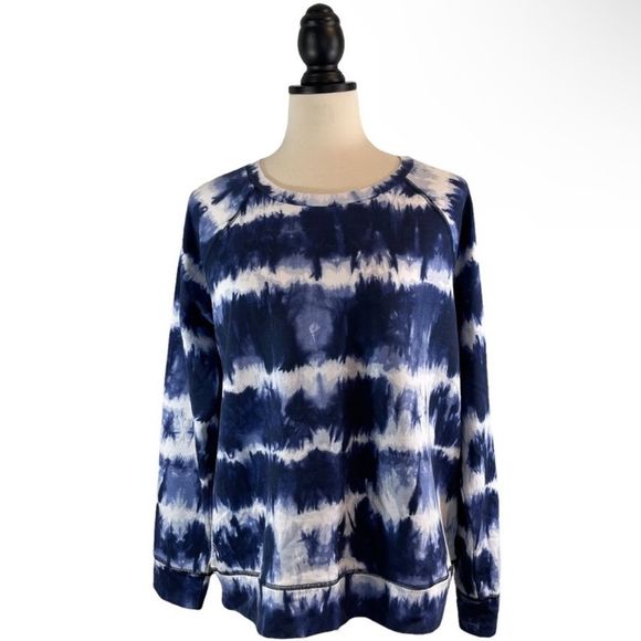 MICHAEL KORS Women’s Navy White Tie Dye Pullover Long Sleeve Crewneck Top Sz MD - Picture 1 of 14